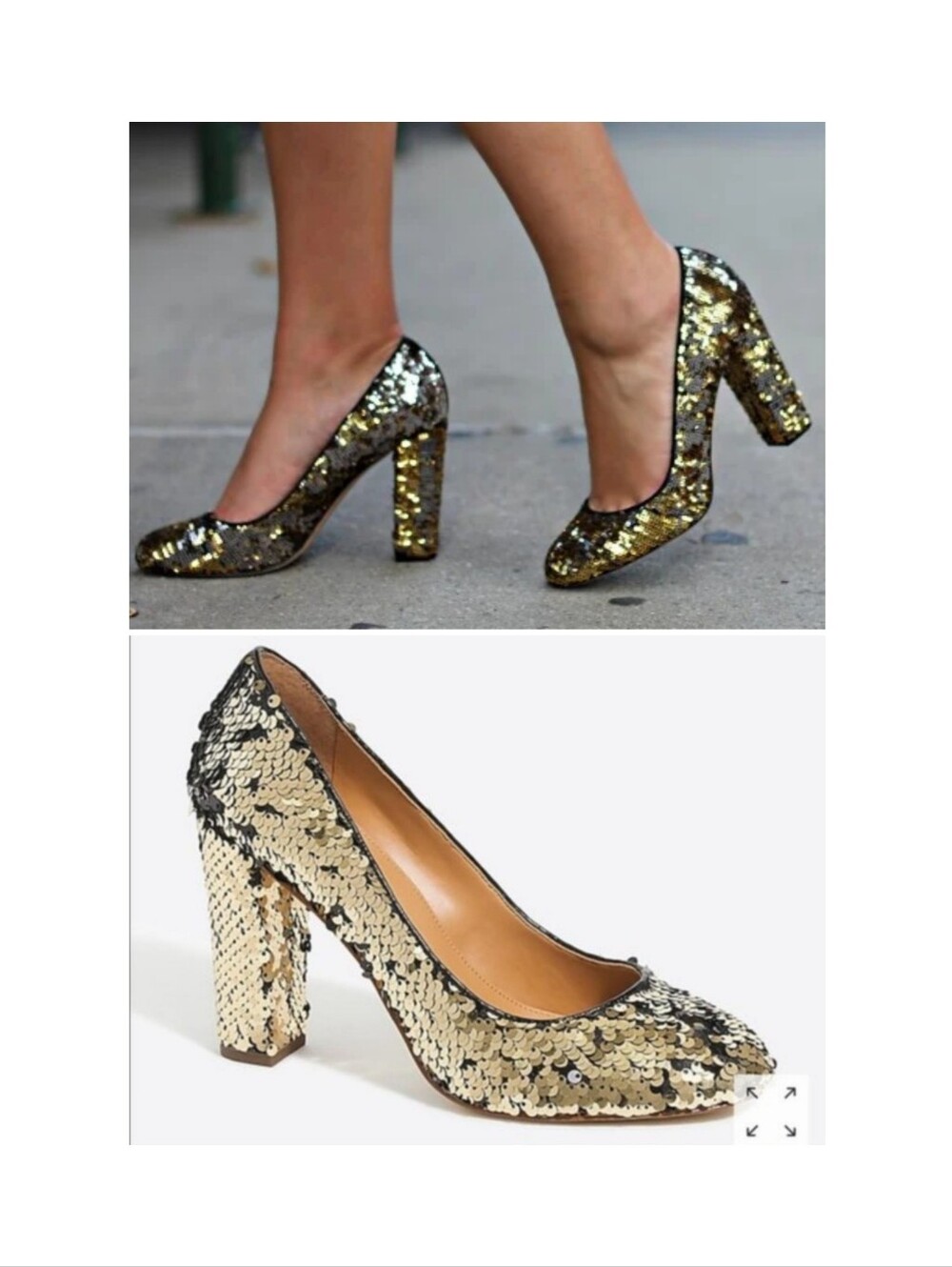 J. Crew Etta Gold sequin block heel pumps Size 8.5